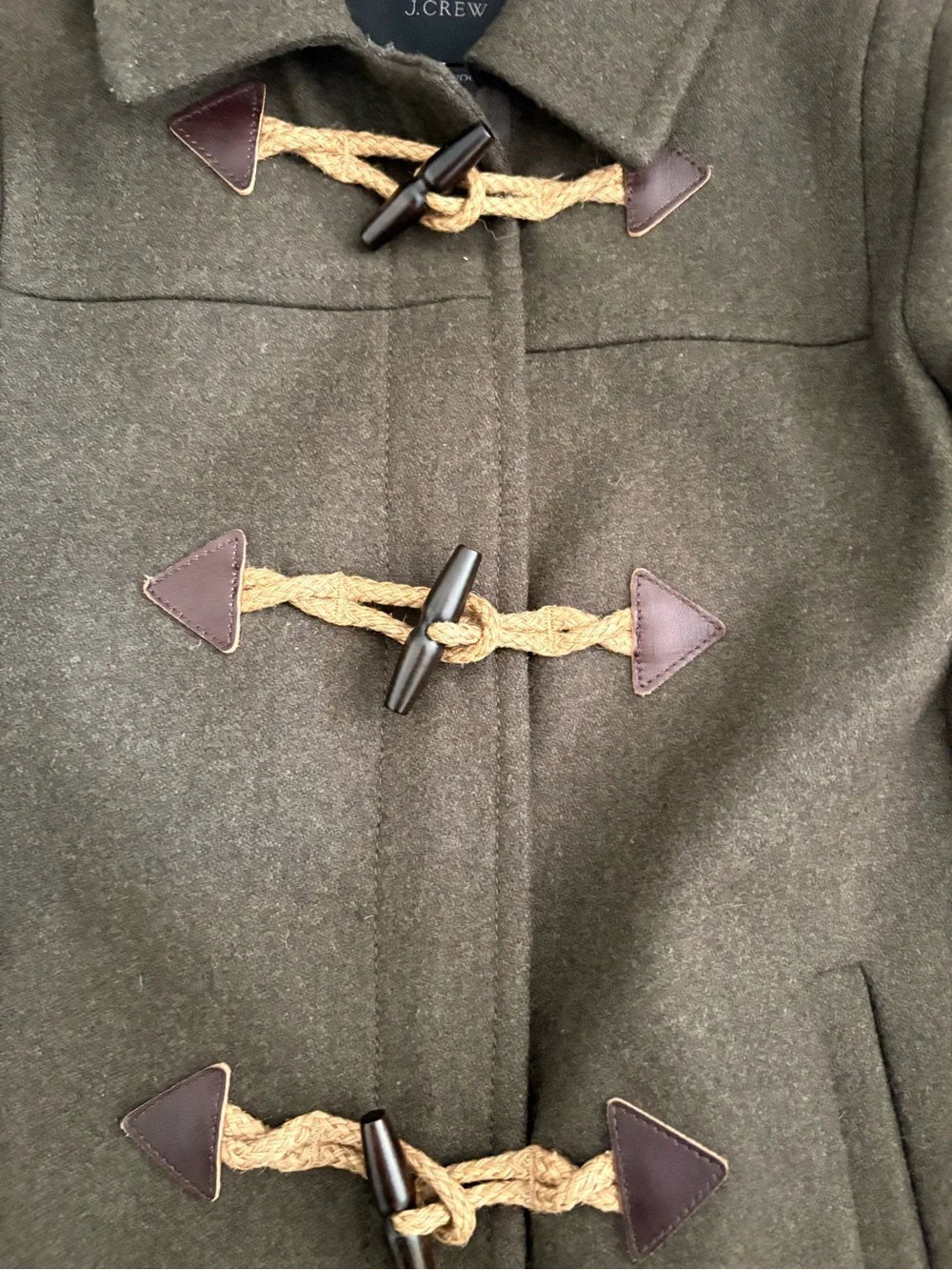 J. Crew Olive Green Hooded Wool-Blend Pea Coat with Toggle Closures - Picture 4 of 12
